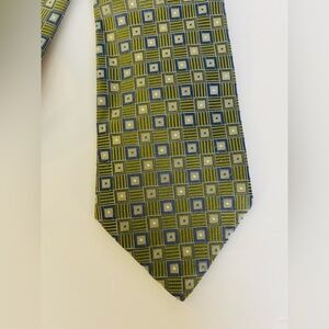 GEOFFREY BEENE Imported Silk Men's Designer Tie Green Blue Checks Necktie 59”